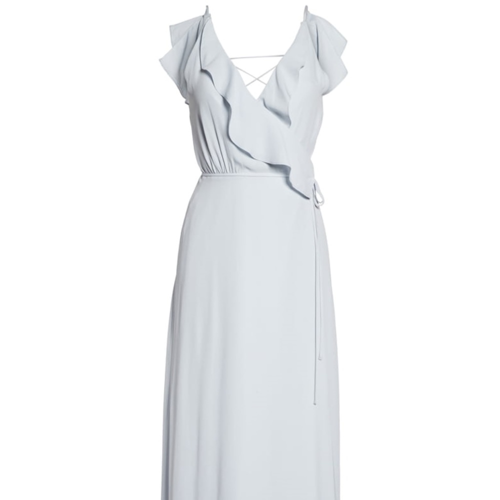 WAYF Jamie Ruffle Wrap Gown Medium Ocean Mist/blue